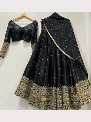 Trijal Fab Embellished Semi Stitched Lehenga Choli(Black)