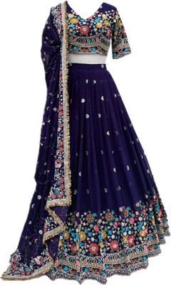 DEVAANSHFAB Embroidered Semi Stitched Lehenga Choli(Blue)