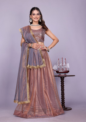 LADY SHOPI Solid Semi Stitched Lehenga Choli(Purple)