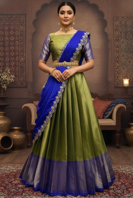 Fabcartz Solid Semi Stitched Lehenga Choli(Green)