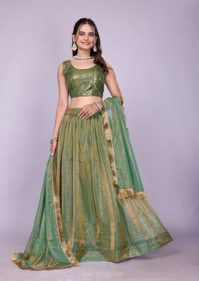 Julee Solid Semi Stitched Lehenga Choli(Green)