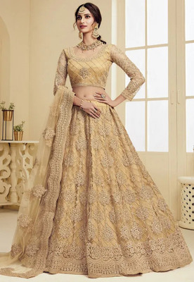 lunexa Embroidered Semi Stitched Lehenga Choli(Beige)