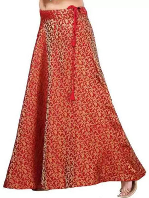 BALAAD CREATION Solid, Self Design, Printed, Digital Print Semi Stitched Lehenga Skirt(Orange)