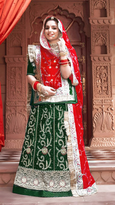 GANPATIJI FASHION Embellished Semi Stitched Rajasthani Poshak(Green)