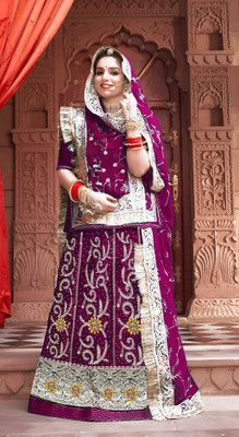Anjani Textile Embroidered, Embellished Semi Stitched Rajasthani Poshak(Purple)