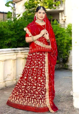 bherva tex Embroidered Semi Stitched Rajasthani Poshak(Red)