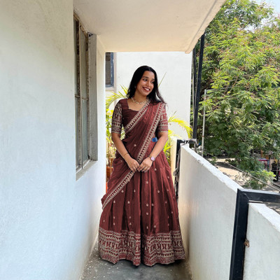 SHREE CREATION Embroidered Semi Stitched Lehenga Choli(Maroon)