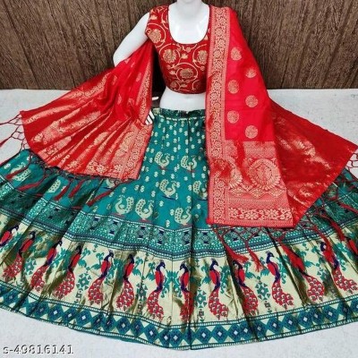 DISHWA FASHION Self Design Semi Stitched Lehenga Choli(Green)