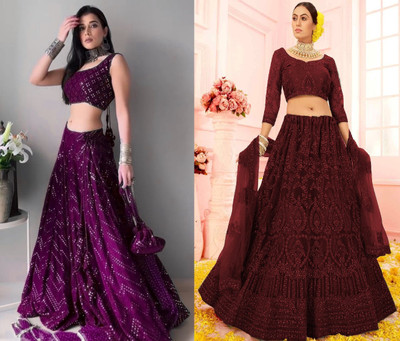 Reelove Factory Embroidered Semi Stitched Lehenga Choli(Purple, Maroon)