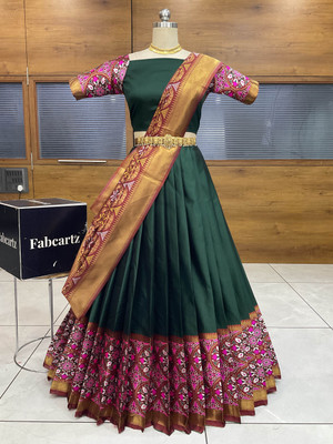 Payu Printed Semi Stitched Lehenga Choli(Dark Green)