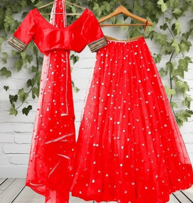 Rise On Fab Embellished Semi Stitched Lehenga Choli(Red)