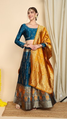 SWAMI STUDIO Self Design Semi Stitched Lehenga Choli(Blue, Gold)