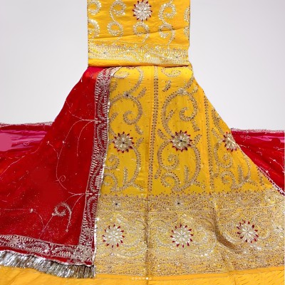 balaji textiles Embroidered, Embellished, Self Design Semi Stitched Rajasthani Poshak(Yellow)