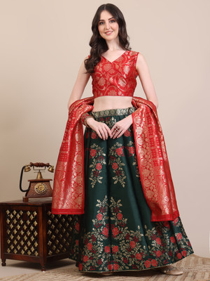 NITYA TEXOFAB Self Design Semi Stitched Lehenga Choli(Green)