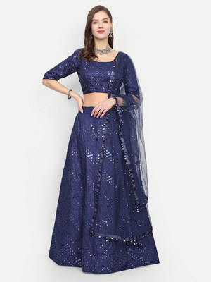 Divastri Embroidered Semi Stitched Lehenga Choli(Dark Blue)