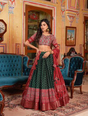 Freydis Printed Semi Stitched Lehenga Choli(Green)