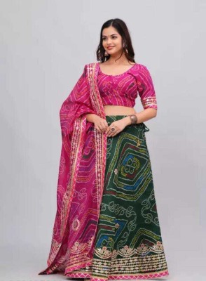 RD Impex Printed Semi Stitched Lehenga Choli(Green)