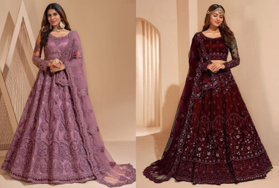 Udbhav Export Embroidered, Embellished Semi Stitched Lehenga Choli(Purple, Maroon)