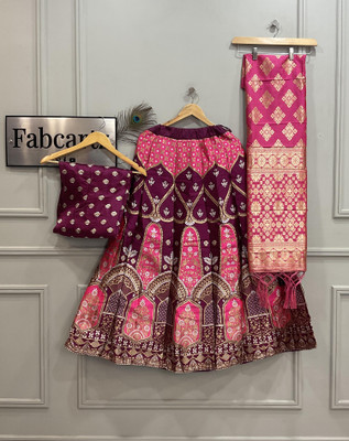 Sonu Creation Self Design Semi Stitched Lehenga Choli(Purple, Pink)
