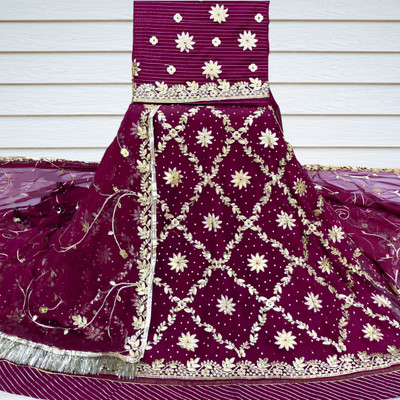 New Pooja Embroidered Semi Stitched Rajasthani Poshak(Light Blue)