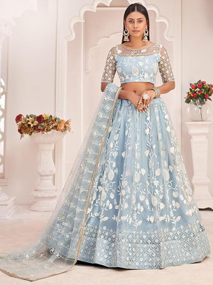FULPARI Embroidered Semi Stitched Lehenga Choli(Light Blue)