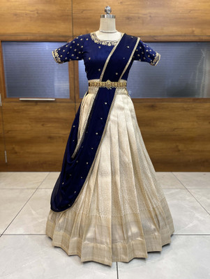 Divastri Self Design Semi Stitched Lehenga Choli(Dark Blue)