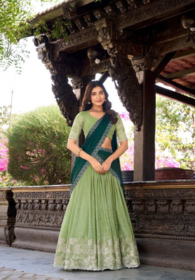 Ethnicset Embroidered Semi Stitched Lehenga Choli(Green)