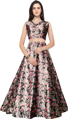 KAHIRAA WHOLETEX Digital Print Semi Stitched Lehenga & Crop Top(Multicolor)