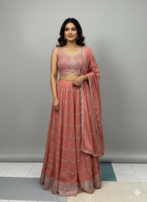 pinklaady Embroidered Stitched Lehenga Choli(Pink)