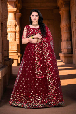 JAY RAMDEV FASHION Embroidered Semi Stitched Lehenga Choli(Maroon)