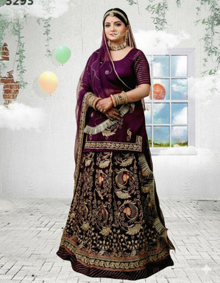 SHREE AMBEY TRADING Embroidered Semi Stitched Rajasthani Poshak(Purple)