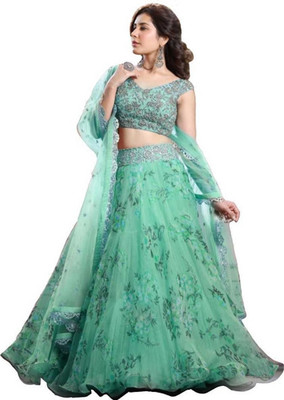 LILUDI Printed Semi Stitched Lehenga Choli(Light Green)