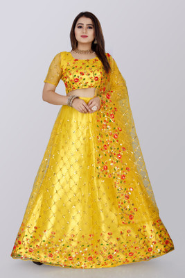 Apnisha Embroidered Semi Stitched Lehenga Choli(Yellow)