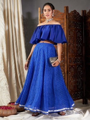 Shae by SASSAFRAS Printed Stitched Lehenga & Crop Top(Blue)