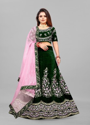 A To Z Cart Embroidered Semi Stitched Lehenga Choli(Green)