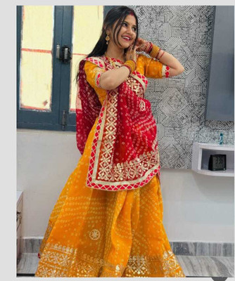 RD Impex Bandhani Semi Stitched Lehenga Choli(Yellow)