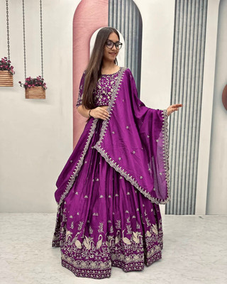 RUPAL CREATION Embroidered Semi Stitched Lehenga Choli(Purple)