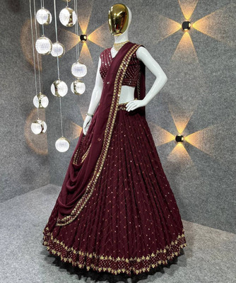 credebs Embroidered Semi Stitched Lehenga Choli(Maroon)
