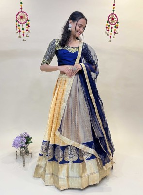 Fabcartz Self Design Semi Stitched Lehenga Choli(Dark Blue, Beige)