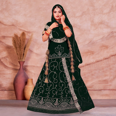 Matarani Embroidered Semi Stitched Rajputi Poshak(Green)