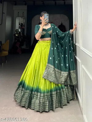 Aneri Internationa Printed Semi Stitched Lehenga Choli(Green)