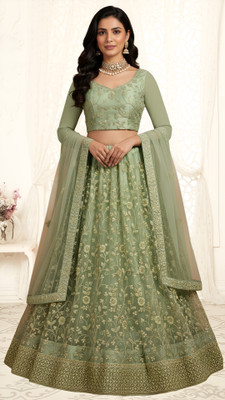 G2J BROTHERS Embroidered Semi Stitched Lehenga Choli(Green)