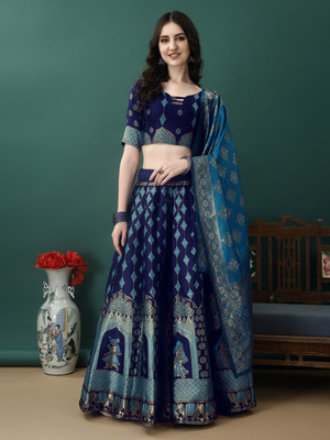 SWAMI STUDIO Digital Print Semi Stitched Lehenga Choli(Blue)