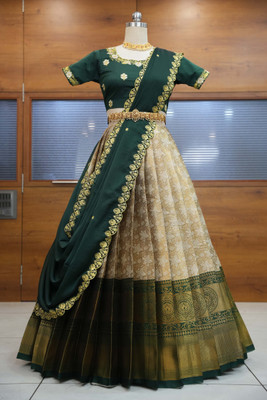 Fabcartz Self Design Semi Stitched Lehenga Choli(Dark Green)