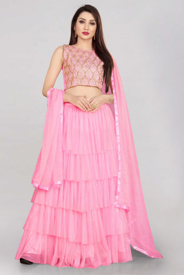 Fabcartz Solid Semi Stitched Lehenga Choli(Pink)