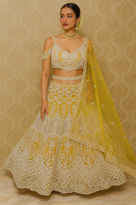 legecyethinc Embroidered Semi Stitched Lehenga Choli(Yellow)