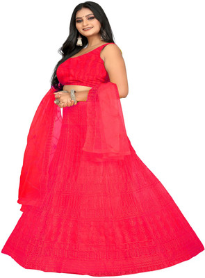 HKBDFAB Embroidered Semi Stitched Lehenga Choli(Pink)