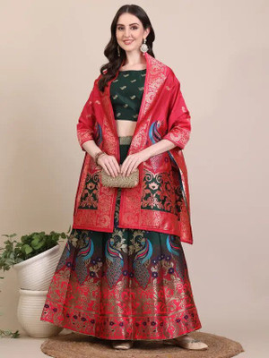 SWAMI STUDIO Self Design Semi Stitched Lehenga Choli(Green)