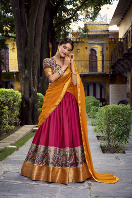 LookNbook art Printed Stitched Lehenga Choli(Pink)