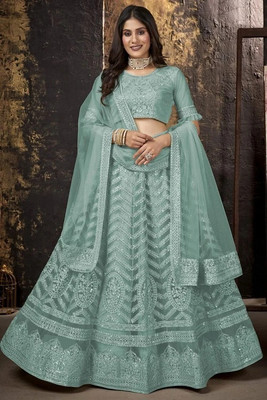 Reelove Factory Embroidered Semi Stitched Lehenga Choli(Grey)